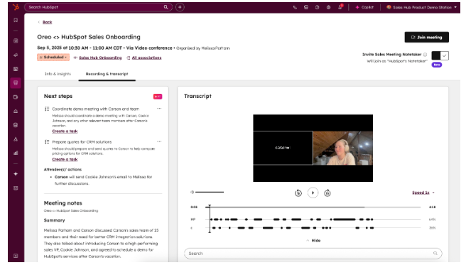 HubSpot Meetings Notetaker